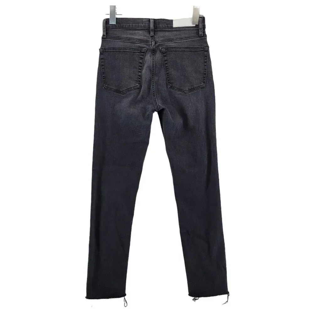 Re/Done 70's Ultra High‎ Waist Raw Hem Stovepipe Jeans Size 27 Dusty Char Black